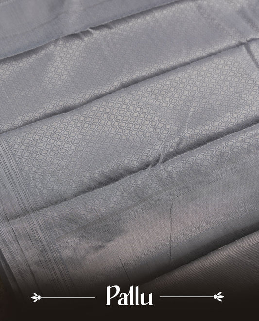 Slate gray colour semi silk saree featuring neem zari Brocade Pattern all over the body, complemented by a Self Colour woven border with detailing, Pallu & blouse.