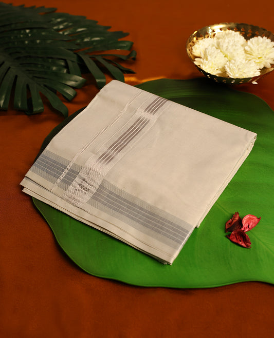 Light ivory Colour cotton double dhoti with Light Rose Gold kara, crafted for traditional elegance & comfort, for men.