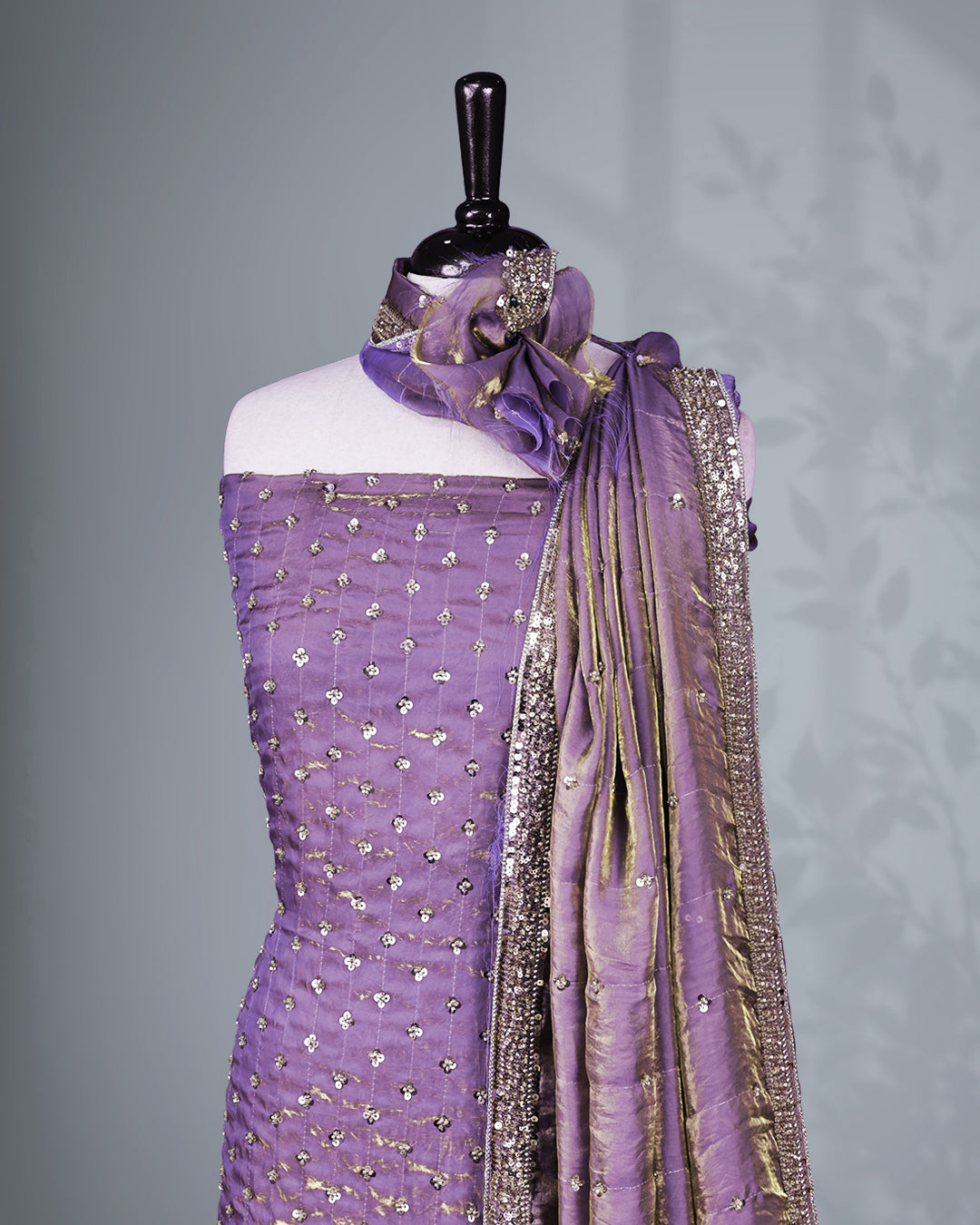 Blue & Gold double shade colour salwar material with Cut beats & sequins work on body, Matching Bottom & dupatta.