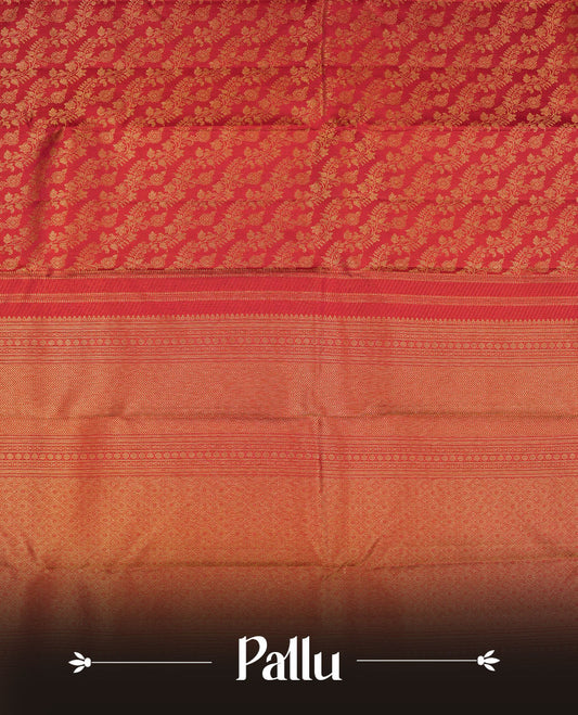 Maroon colour Kanchipuram pattern Manthrakodi saree featuring traditional golden zari cross kodi jacquard pattern all over, traditional peacock motifs on border and self zari jacquard blouse piece.