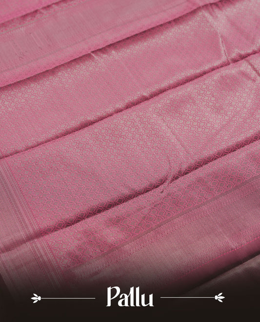 Pink colour semi silk saree featuring neem zari Brocade geometric Pattern all over the body, complemented by a Self Colour woven border with detailing, Pallu & blouse.