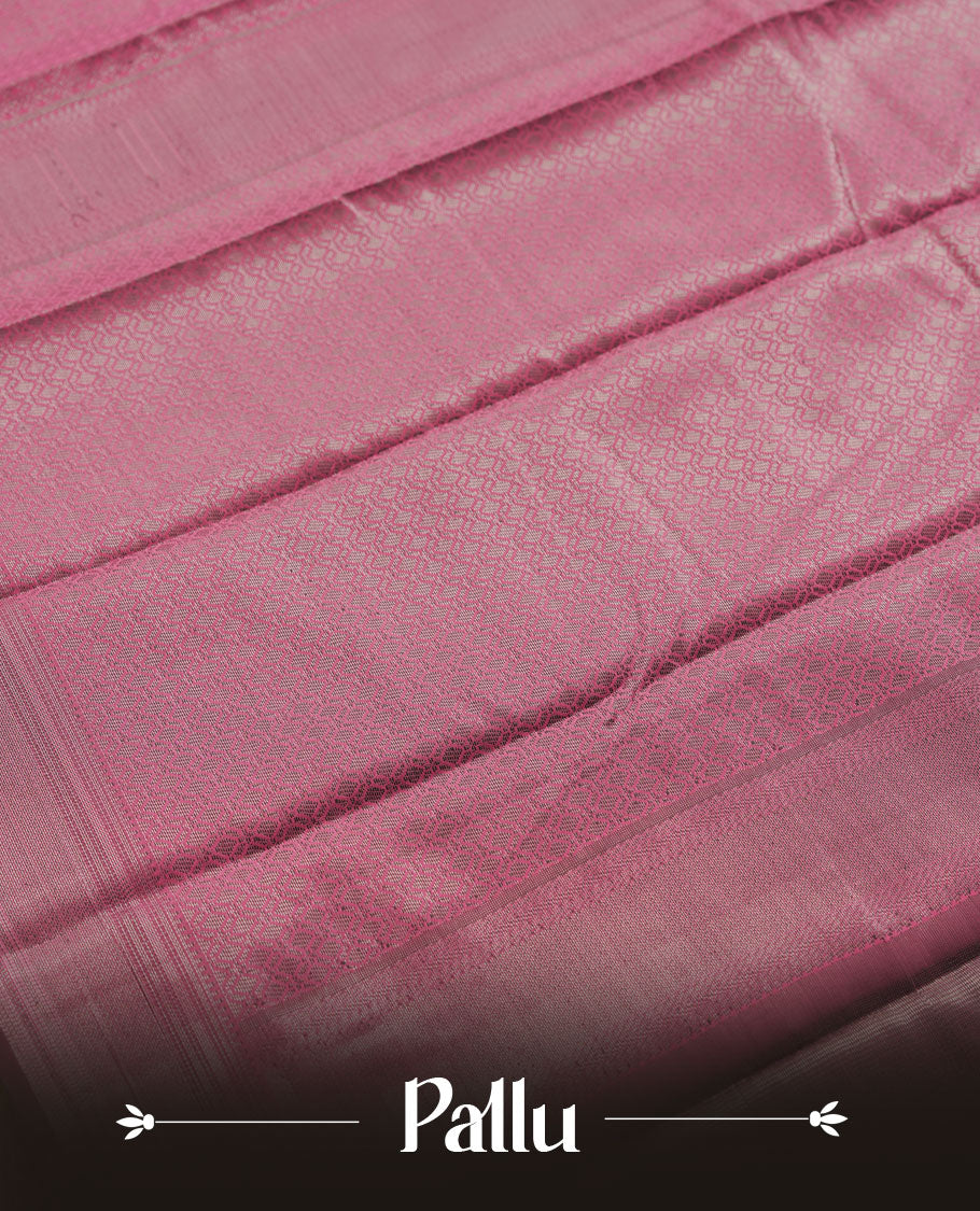 Pink colour semi silk saree featuring neem zari Brocade geometric Pattern all over the body, complemented by a Self Colour woven border with detailing, Pallu & blouse.