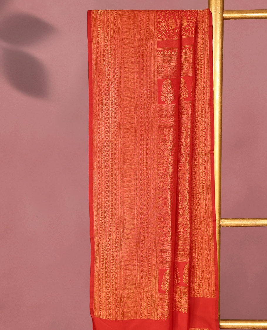 Dark Red Kancheepuram Silk Brocade Saree having Brocade Body with Self Coloured Brocade Border and Blouse