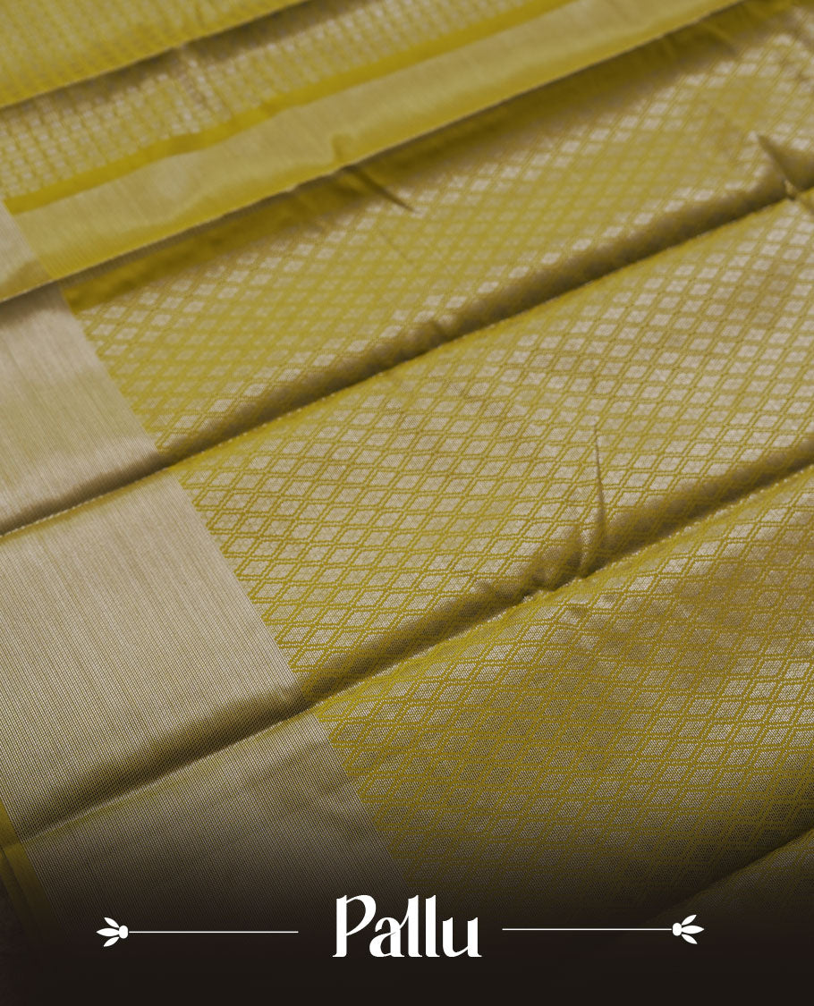 Military olive colour semi silk saree featuring neem zari Brocade Pattern all over the body, complemented by a Self Colour woven border with detailing, Pallu & blouse.