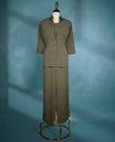 Pastel olive coloured plain classic formal co-ord set for women