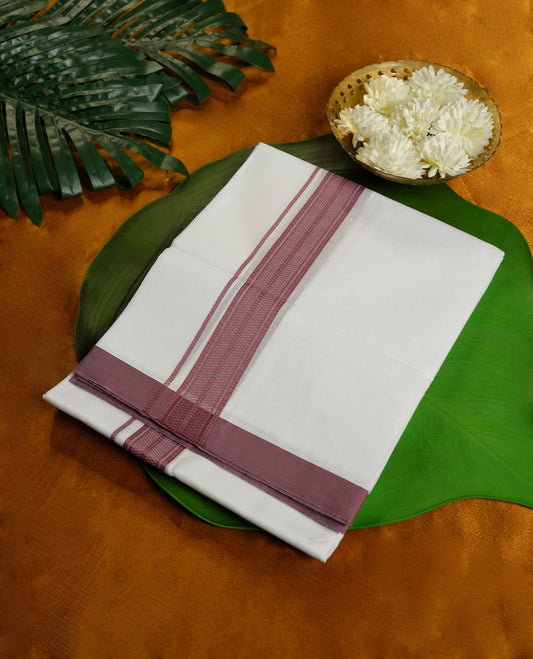 White Colour RAMRAJ Pure Cotton double Dhoti with Brown Colour Border for Men