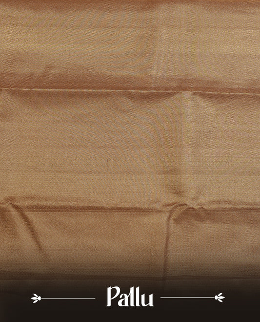 Gold colour kancheepuram tissue silk saree highlighting gold Geometric zari pattern body, with contrast traditional border and paired with matching blouse.