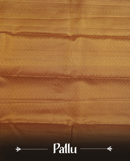 Pink & gold double shade colour kancheepuram tissue silk saree highlighting gold zari pattern body, with contrast powder blue colour colour with traditional border and paired with matching blouse.