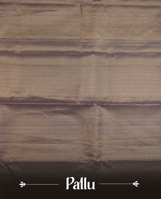 Indigo & gold double shade colour kancheepuram tissue silk saree highlighting gold Geometric zari pattern body, with self colour colour with traditional border and paired with matching blouse.