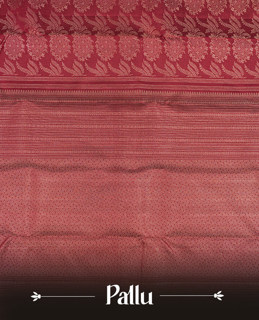 Burgundy colour Kanchipuram Samudrika Silk Saree featuring Floral pattern weaving with gold zari jacquard and a traditional zari border, paired with a matching designer jacquard blouse piece