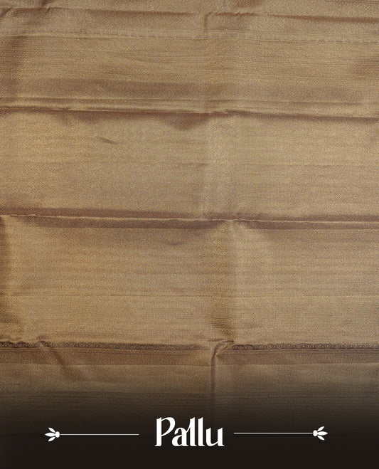 Purple & gold double shade colour kancheepuram tissue silk saree highlighting gold stripped zari pattern body, with self colour colour with traditional border and paired with matching blouse.