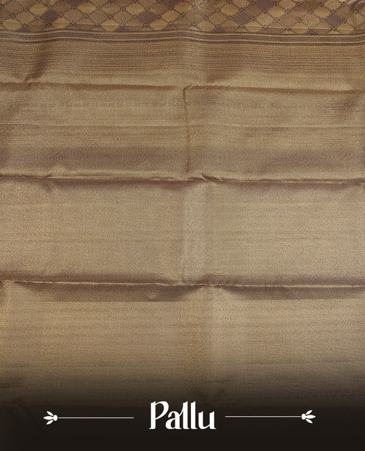 Gray & gold double shade colour kancheepuram tissue silk saree highlighting gold Geometric zari pattern body, with self colour colour with traditional border and paired with matching blouse.