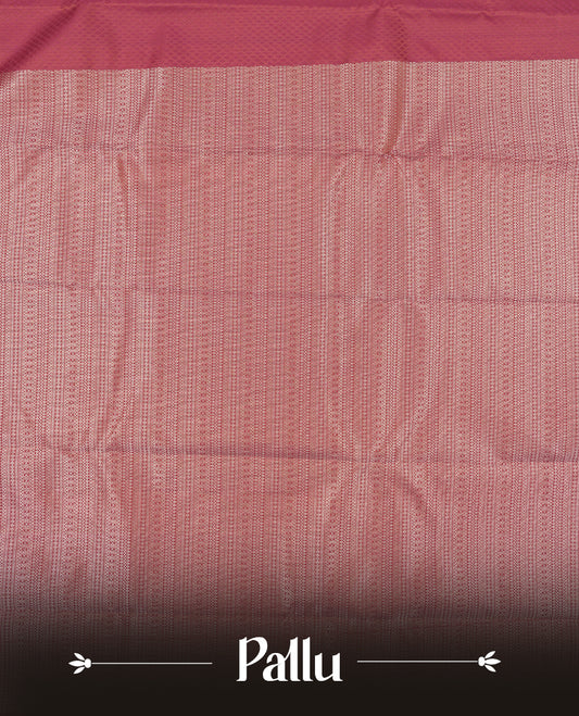 Dark magenta colour semi soft silk saree featuring a self coloured textured patterned body, complemented by self coloured golden tiny diamond motifes on pallu & border and a matching blouse piece.