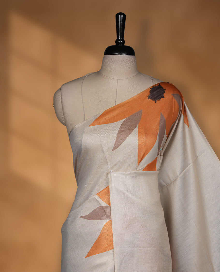 Kerala Tissue saree with Prints and without border with Matching Blouse