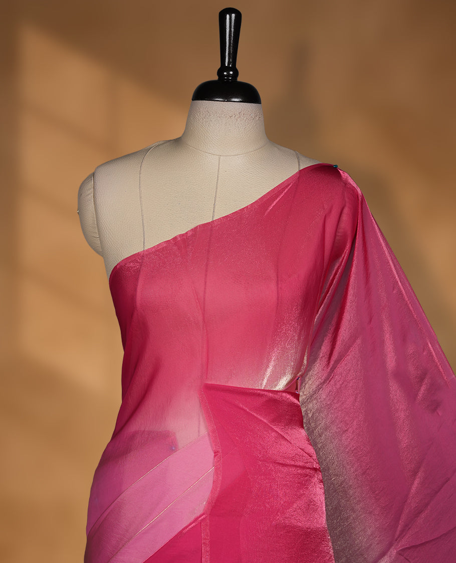 Pink Colour Soft Shine Fendy Chiffon Saree, with plain body with contrast border, without blouse.