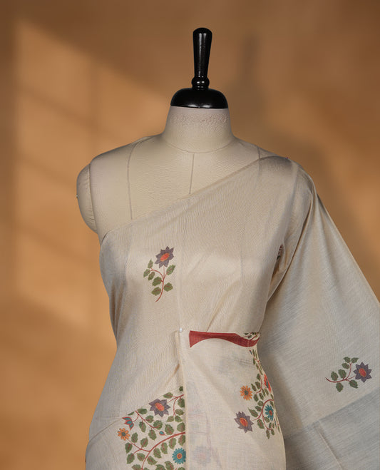 Kerala Tissue saree with Tree Prints and without border with Matching Blouse