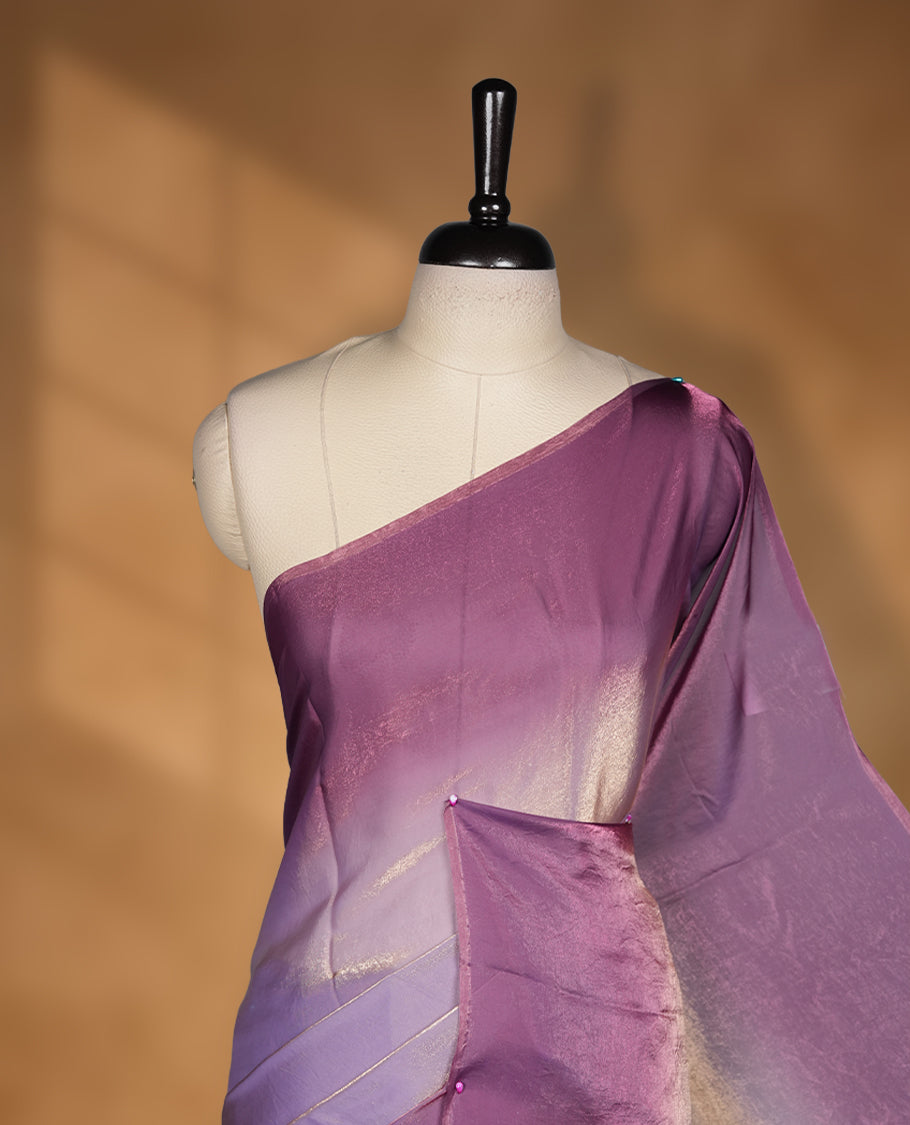 Purple Colour Soft Shine Fendy Chiffon Saree, with plain body with contrast border, without blouse.