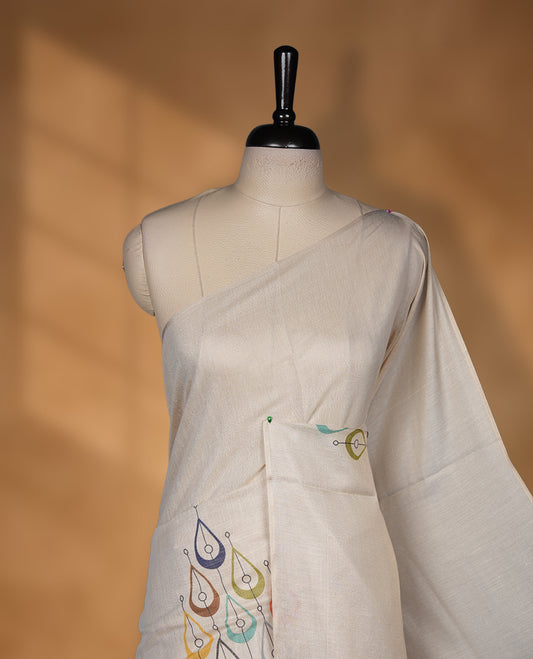 Kerala Tissue saree with Prints and without border with Matching Blouse