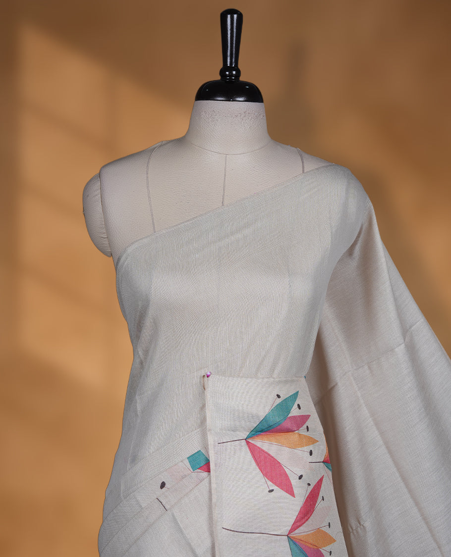 Kerala Tissue saree with Prints and without border with Matching Blouse