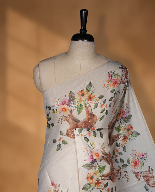 Kerala Tissue saree with floral & deer Prints and without border with Matching Blouse