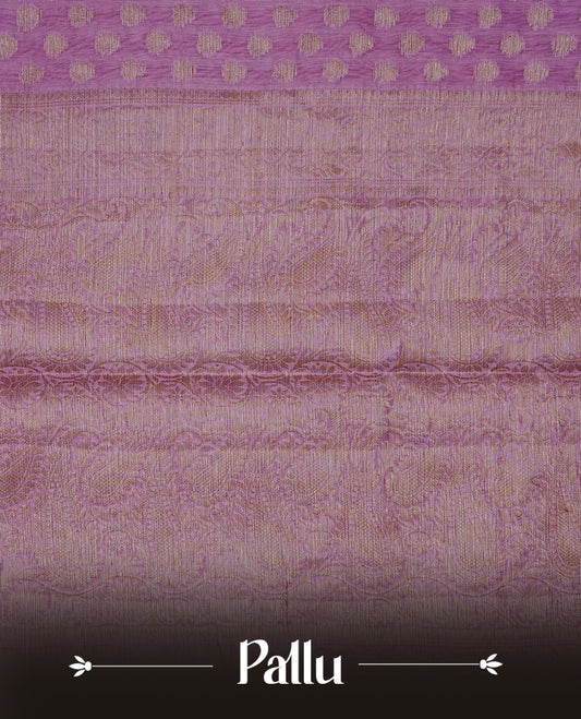 Light purple colour banaras saree featuring Gold zari buttas on body, complemented gold zari on self colour border, comes with matching blouse piece.