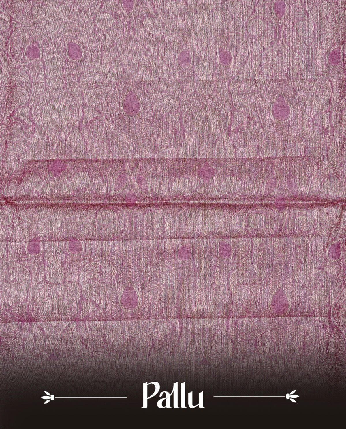 Pastel pink Colour banaras saree featuring Light gold zari Floral kodi pattern on body, complemented by borderless finish, comes with matching blouse piece.