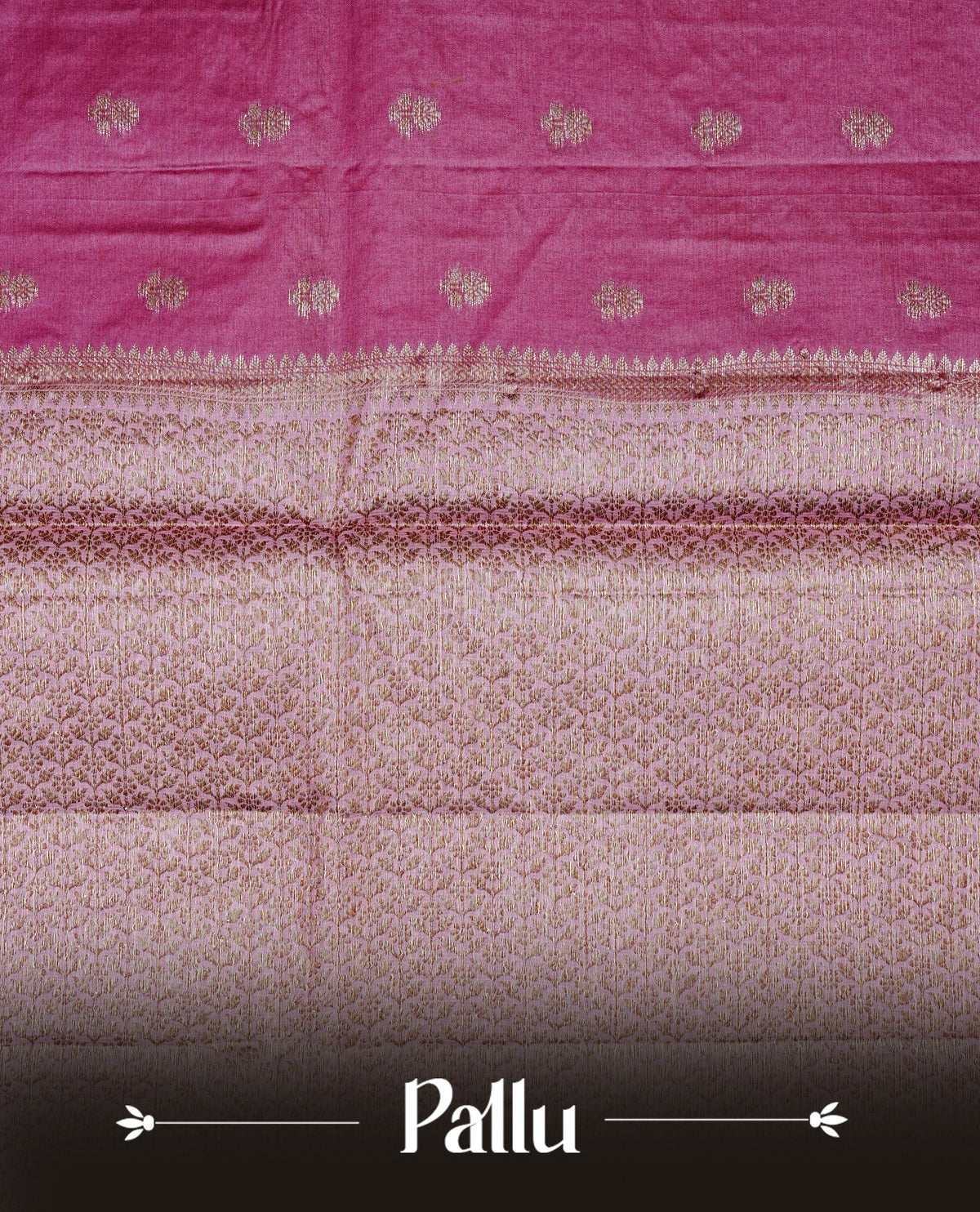 Grape colour banaras silk saree featuring Gold zari buttas on body, complemented by contrast light pink colour border, comes with matching blouse piece.