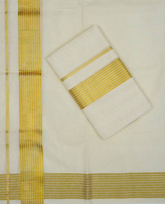 Cream colour cotton set mundu featuring Classy kasav kara.