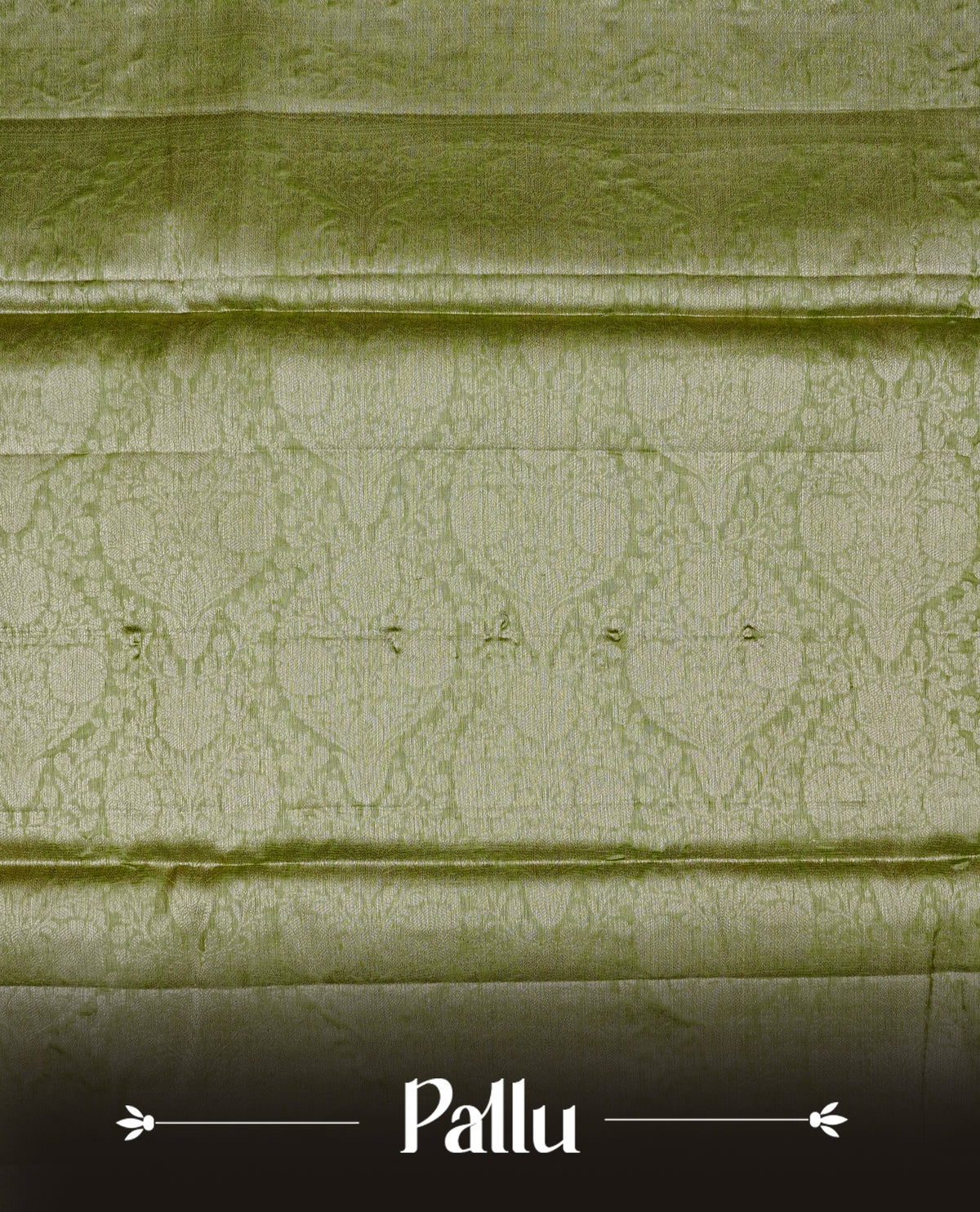Light green Colour banaras saree featuring Light gold zari Floral kodi pattern on body, complemented by borderless finish, comes with matching blouse piece.