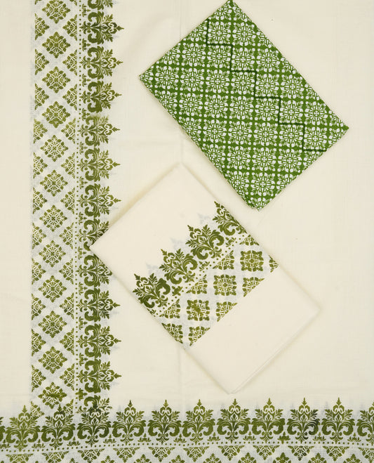 Cream colour Cotton set mundu With plain, Featuring Design printed kara.