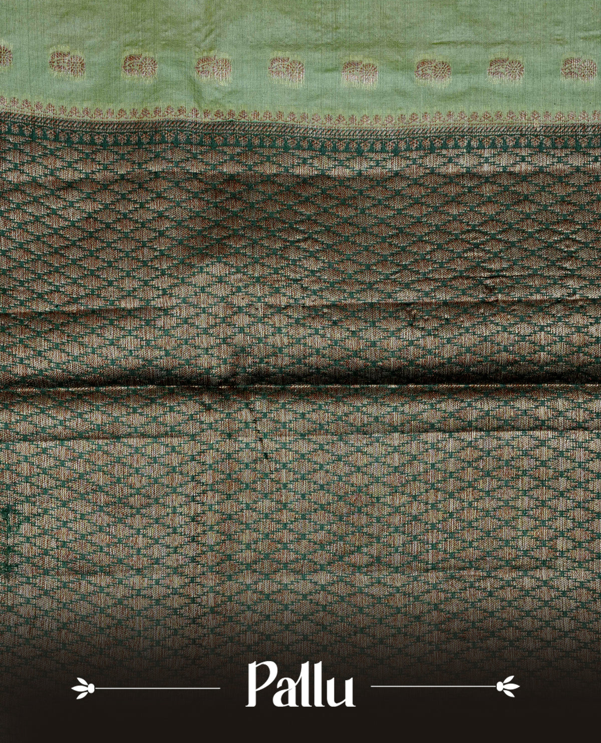 Light green colour banaras silk saree featuring Gold zari buttas on body, complemented by contrast Dark green colour border, comes with matching blouse piece.