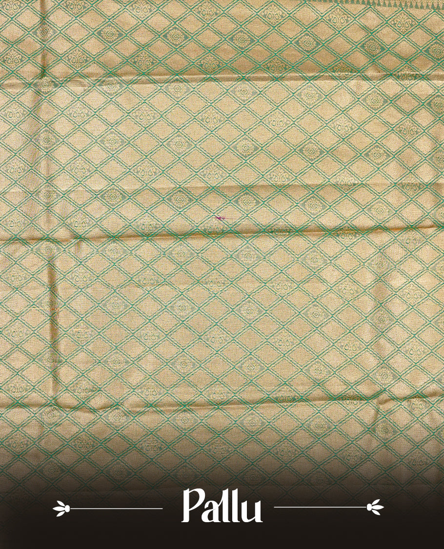 Light blue & Silver colour Double shade Semi tissue silk saree featuring Gold zari Kodi pattern on body, Contrast green colour with traditional border, paired with matching blouse piece.