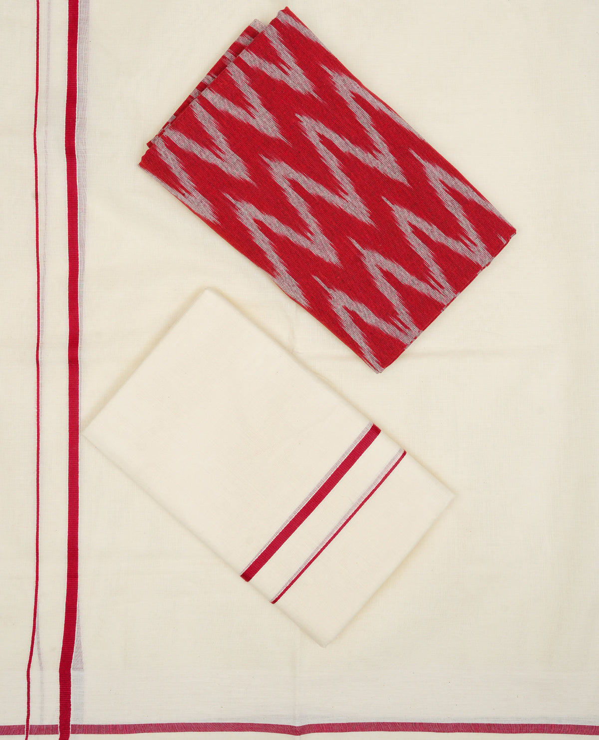 Cream colour cotton Set Mundu With Plain body, enhanced Maroon simple kara.