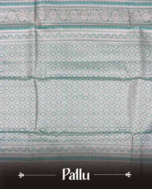 Mint & Gold Double shade Semi Tissue Silk saree featuring Light gold Kodi pattern on body, complemented by Self colour with gold zari border, paired with matching blouse piece.