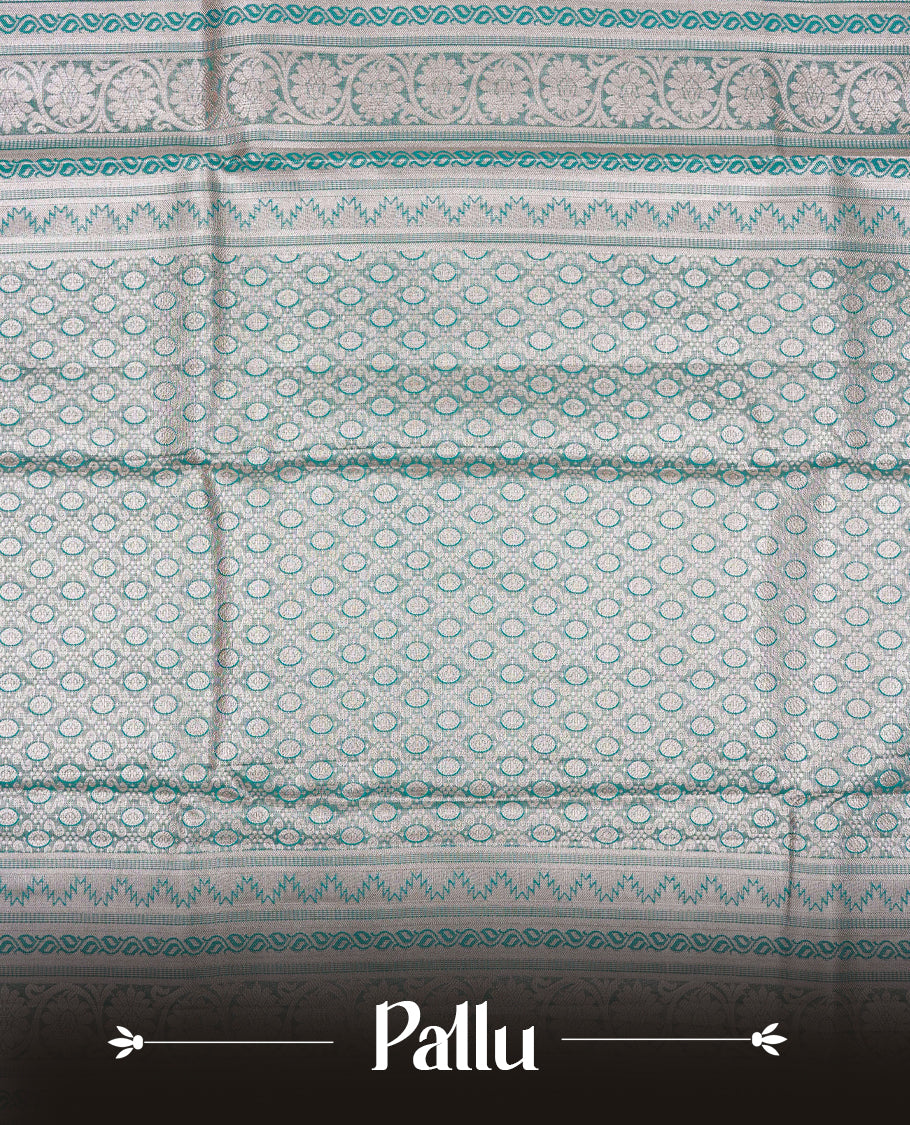 Mint & Gold Double shade Semi Tissue Silk saree featuring Light gold Kodi pattern on body, complemented by Self colour with gold zari border, paired with matching blouse piece.