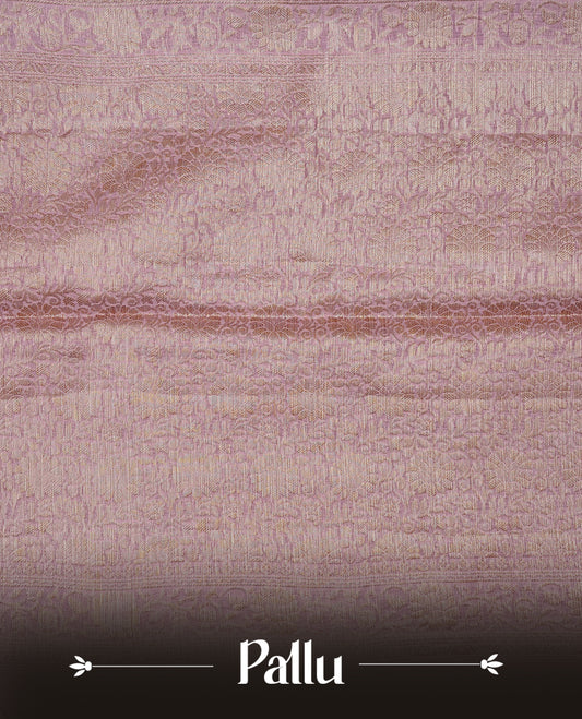 Pink colour Banaras silk saree featuring gold zari buttas on body, complemented by self colour with zari border, comes with matching blouse piece.