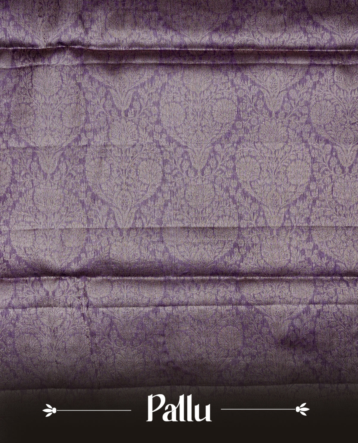 Pastel purple Colour banaras saree featuring Light gold zari Floral kodi pattern on body, complemented by borderless finish, comes with matching blouse piece.