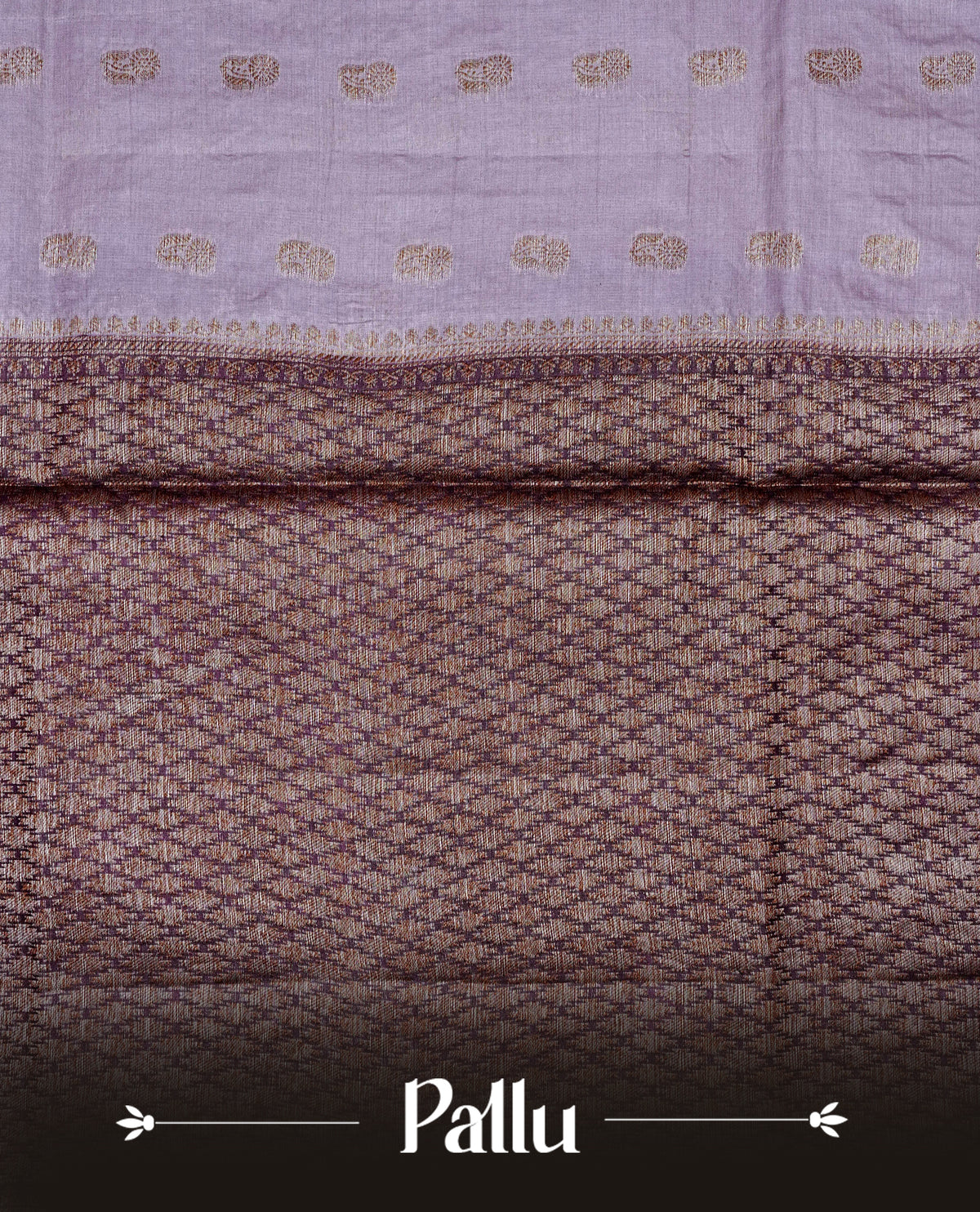 Light purple colour banaras silk saree featuring Gold zari buttas on body, complemented by contrast Purple colour border, comes with matching blouse piece.