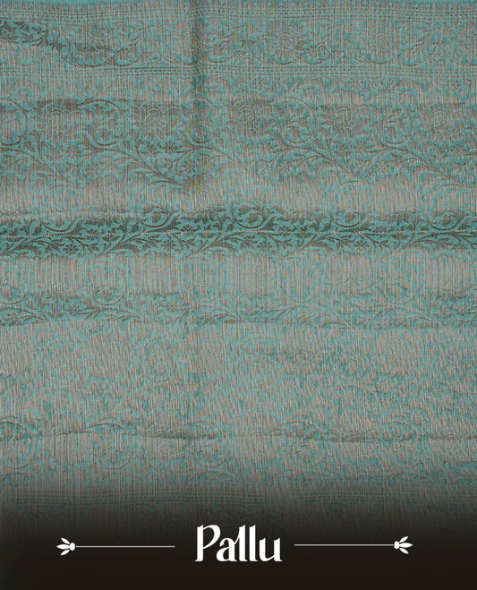 Aqua colour Banaras silk saree featuring gold zari buttas on body, complemented by self colour with zari border, comes with matching blouse piece.