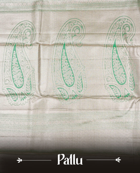 Mint & Gold Double shade Semi Tissue Silk saree featuring Light gold Kodi pattern on body, complemented by Self colour with gold zari border, paired with matching blouse piece.