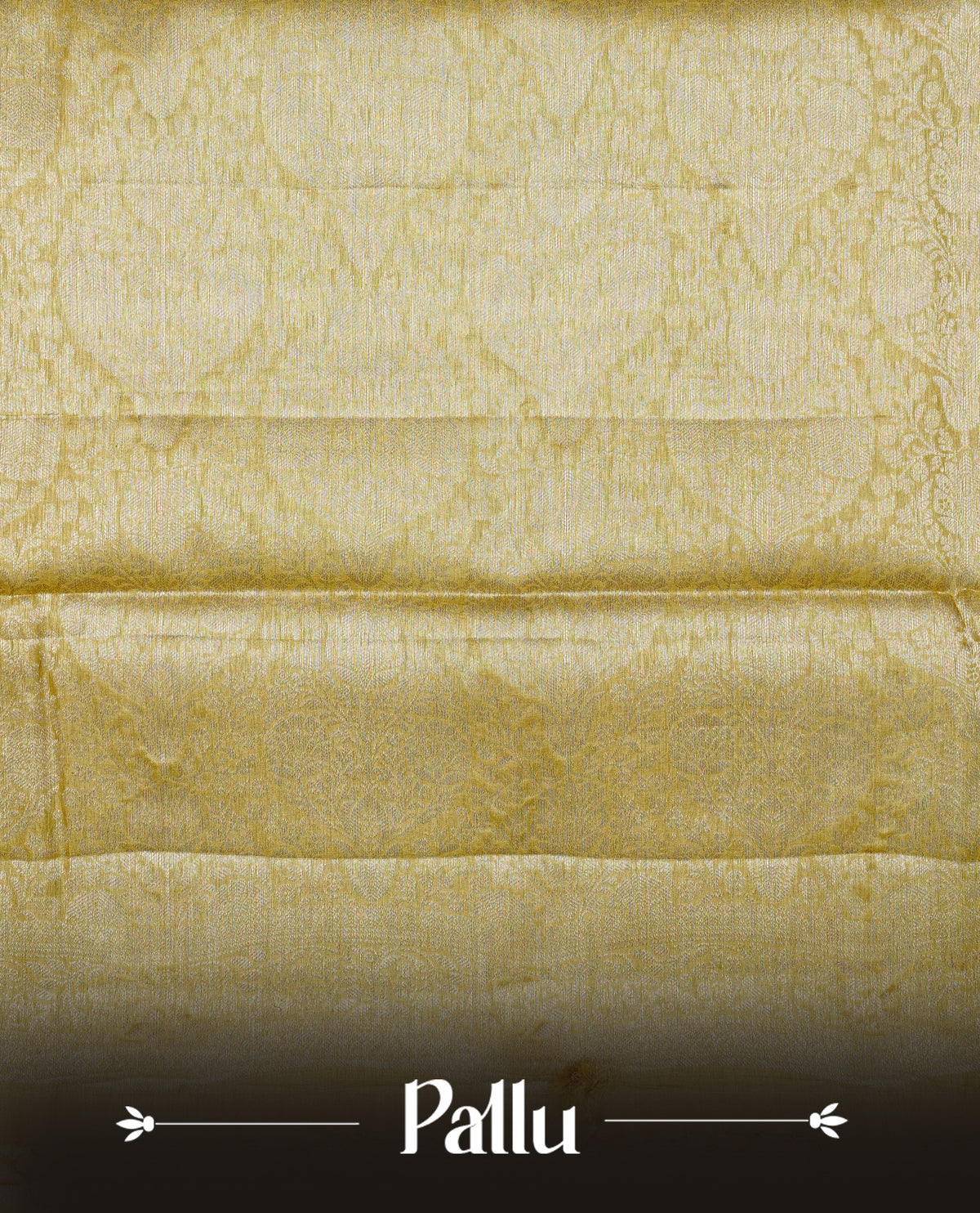 Mustard olive Colour banaras saree featuring Light gold zari Floral kodi pattern on body, complemented by borderless finish, comes with matching blouse piece.