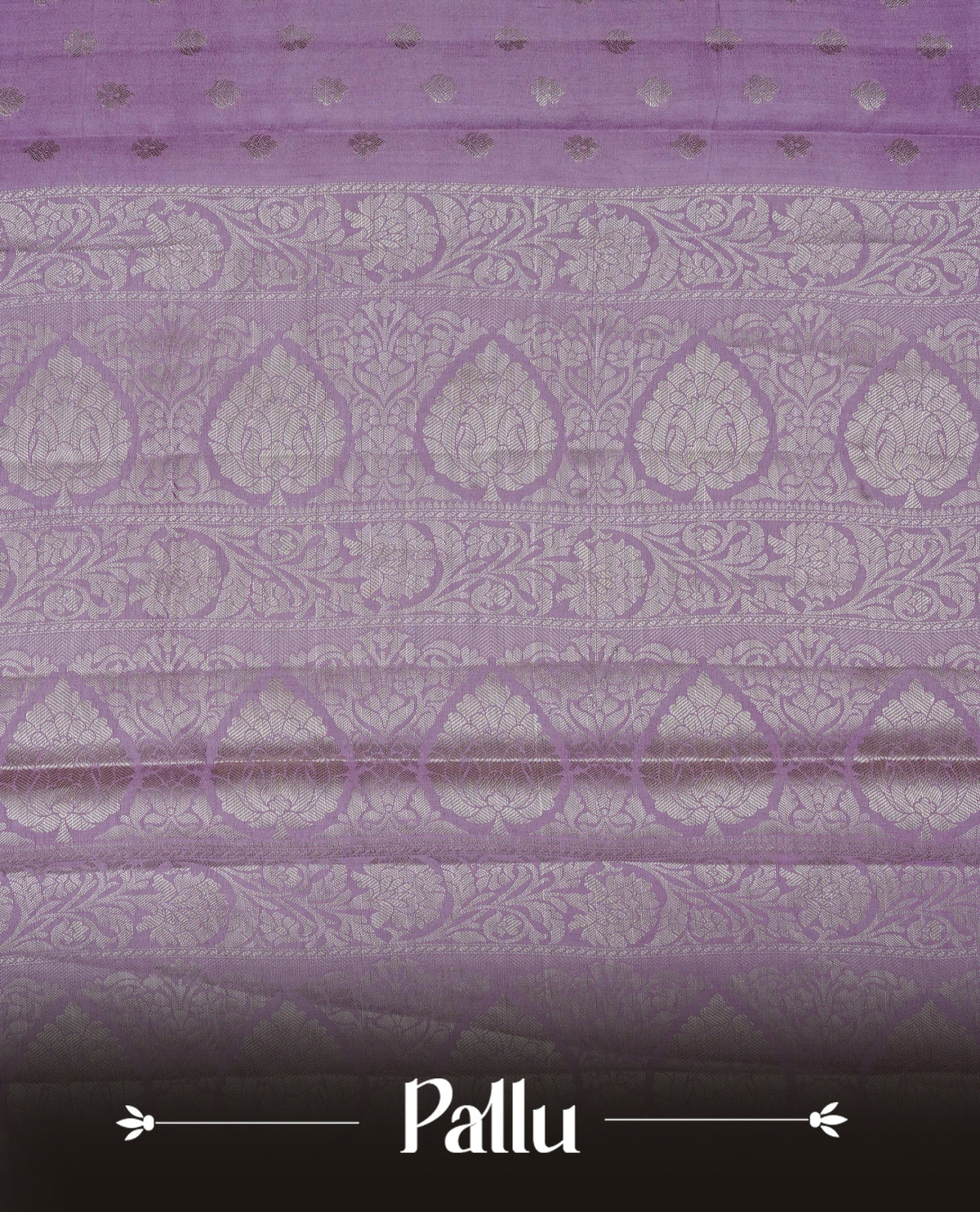 Light purple colour banaras sare featuring silver zari buttas on body, complemented silver zari on self colour border, comes with matching blouse piece.