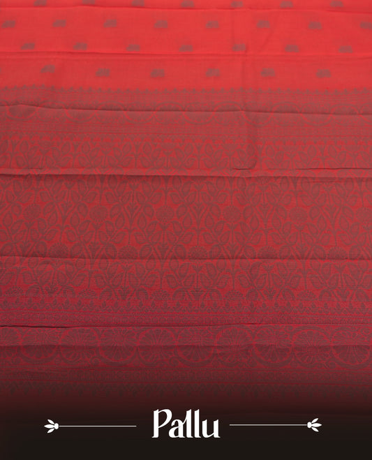Rouge Pink colour silk cotton saree adorned with delicate woven motifs all over the body, paired with an elegant dark plain grey border and richly patterned pallu & Comes with a matching blouse piece for a complete ethnic look.