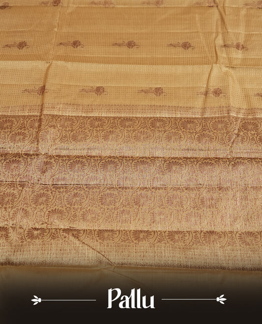 Natural Pine colour pure banarasi tussar Saree with antique design on the body, accentuated with an elegant  traditional border, rich woven pallu and matching blouse piece.