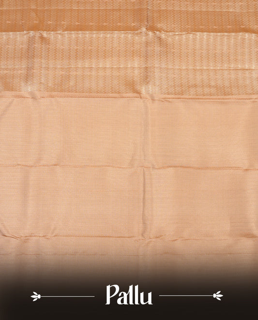 Muted Brown colour Vasundhara silk saree adorned with all-over self coloured zigzag motifs on the body, complemented by a self coloured with gold line motifs border and paired with a matching blouse piece.