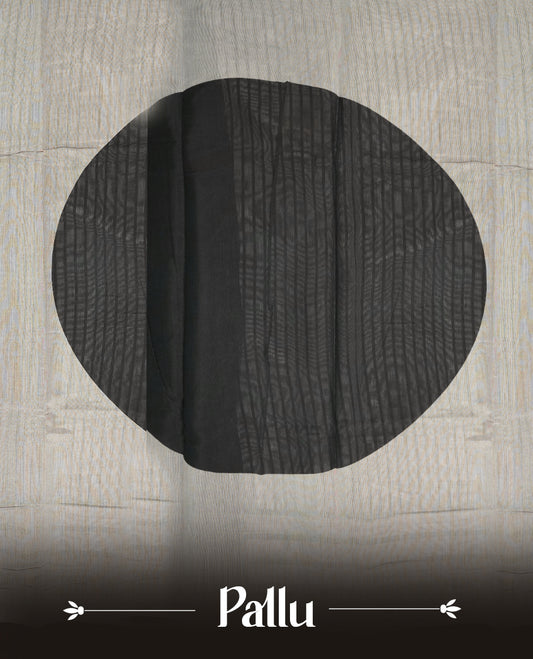 Off white and brown colour mixed chanderi cotton saree with vertical striped body, brown and off-white triangle geometric border, golden zari border, and matching brown blouse.