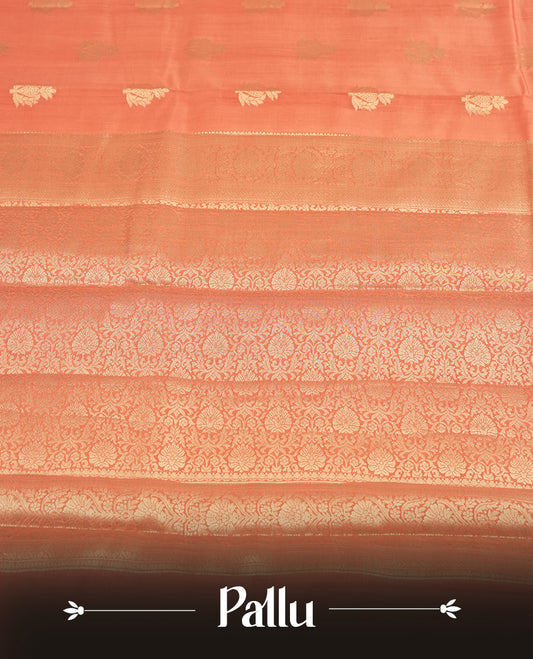 Rust orange colour pure banarasi tussar saree adorned with delicate golden motifs all over the body, complemented by an intricate Banarasi style silver zari border & Comes with a matching blouse piece.