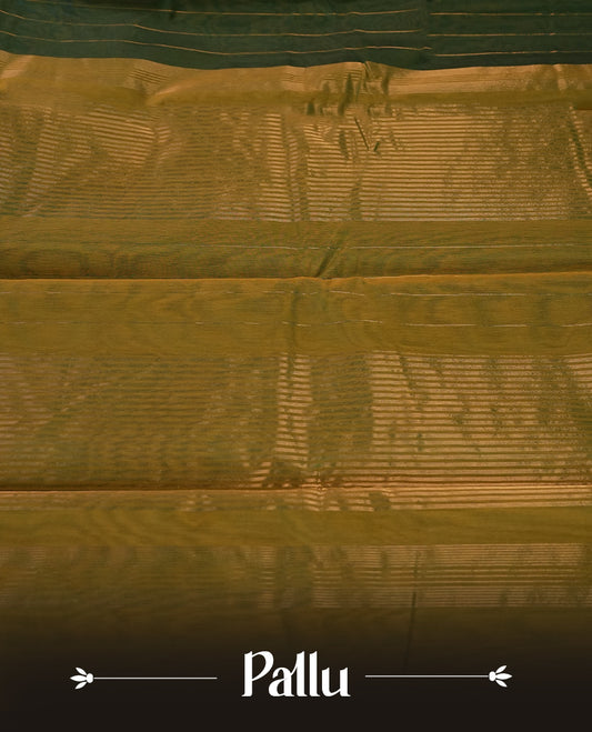 Dark green colour silk cotton saree featuring with delicate vertical copper zari lines on the body, Crafted without a border for a classy touch, Comes with a matching blouse for a perfectly coordinated look.