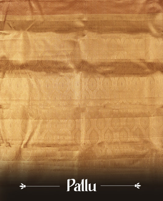 Golden colour and gold Zari Tissue Brocade Saree features intricate Geometric Motifs on body and golden colour traditional border & pallu, paired with matching blouse