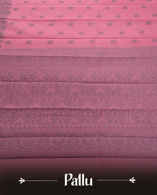 Wild Orchid Pink colour silk cotton saree adorned with delicate woven motifs all over the body, paired with an elegant dark plain border and richly patterned pallu & Comes with a matching blouse piece for a complete ethnic look.